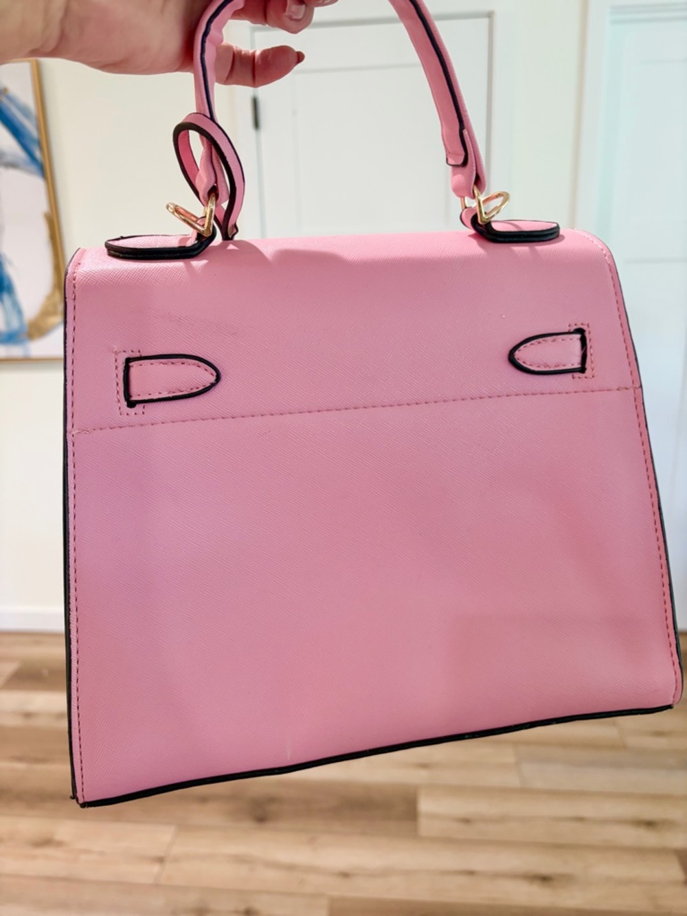 Faux Leather Kelly Style Pink Satchel Turnlock Handbag - Picture 2 of 12